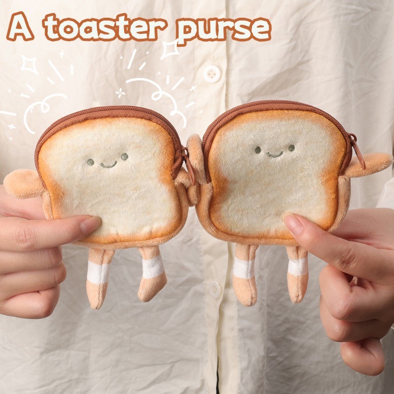 สร้างสรรค์ขนมปังปิ้งขนมปังตุ๊กตากระเป๋าใส่เหรียญ-แฟชั่น น่ารัก มินิที่เก็บกุญแจ-การ์ตูนกระเป๋าจี้-แต่งหน้าออแกไนเซอร์-มินิคีย์การ์ดหูฟังเก็บก