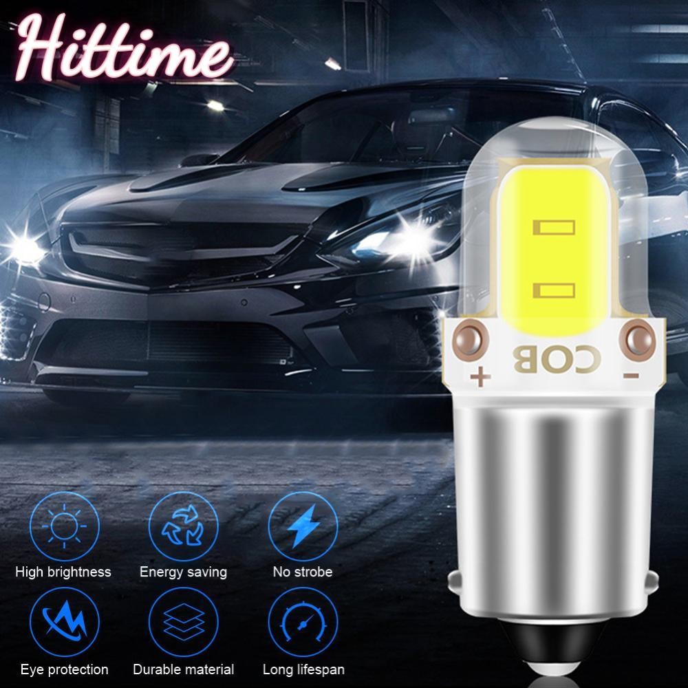 Hittime 2 ชิ้น BA9S รถ 2LED LED 3 วัตต์ LED COB หลอดไฟป้ายทะเบียนภายในเครื่องหมายอ่านโคมไฟอัตโนมัติสีขาว 6000 พัน J6M5
