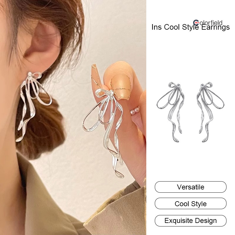 Colorfield Niche Ribbon Bow ผู้หญิงแสงหรูหราระดับไฮเอนด์ต่างหูแฟชั่นเปรี้ยวจี๊ดต่างหู