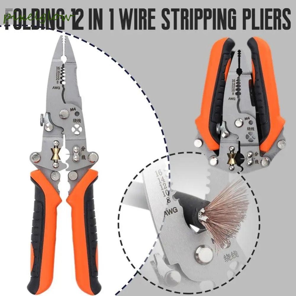 พิกเซลlow 12 In 1 Wire Stripper, ตัด Crimper พับไฟฟ้าปอกสายไฟ, Screwing Fast Cutting Ergonomic Handle เครื่องตัดสายเคเบิลคีมดึงสายไฟเครื่องมือ