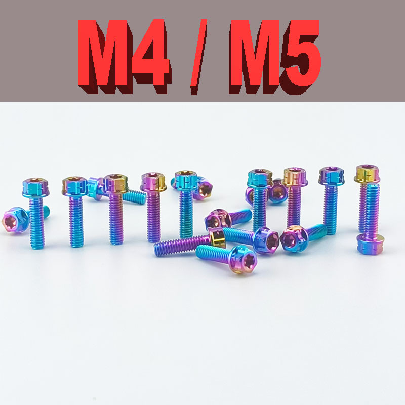 Tc4/gr5 ไทเทเนียมอัลลอยด์ M4 M5 สกรูหน้าแปลนสีรุ้ง