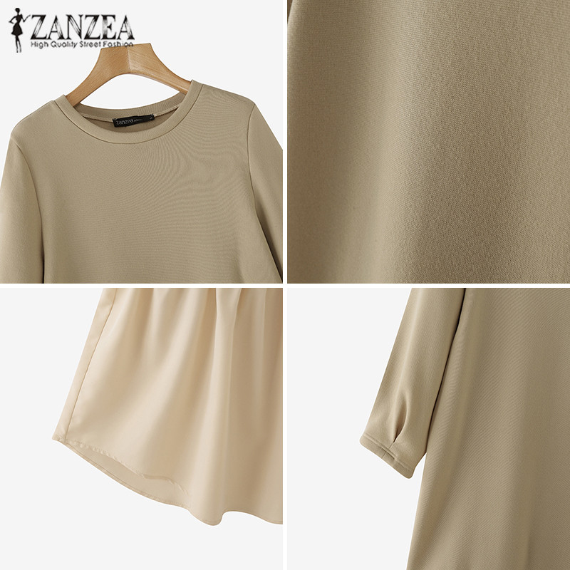 Zanzea ชุดเดรสสเวตเตอร์คอกลมแขนยาวลําลองเกาหลีสําหรับผู้หญิง