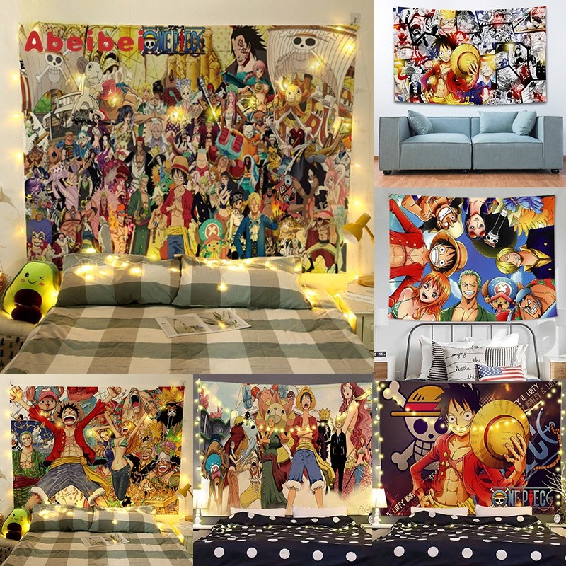ผ้าม่านอนิเมะ One Piece ลายลูฟี่และโซโล ผ้าแขวนตกแต่งสำหรับบ้าน ห้องนั่งเล่น ห้องนอน ผ้าพื้นหลังลายจุด