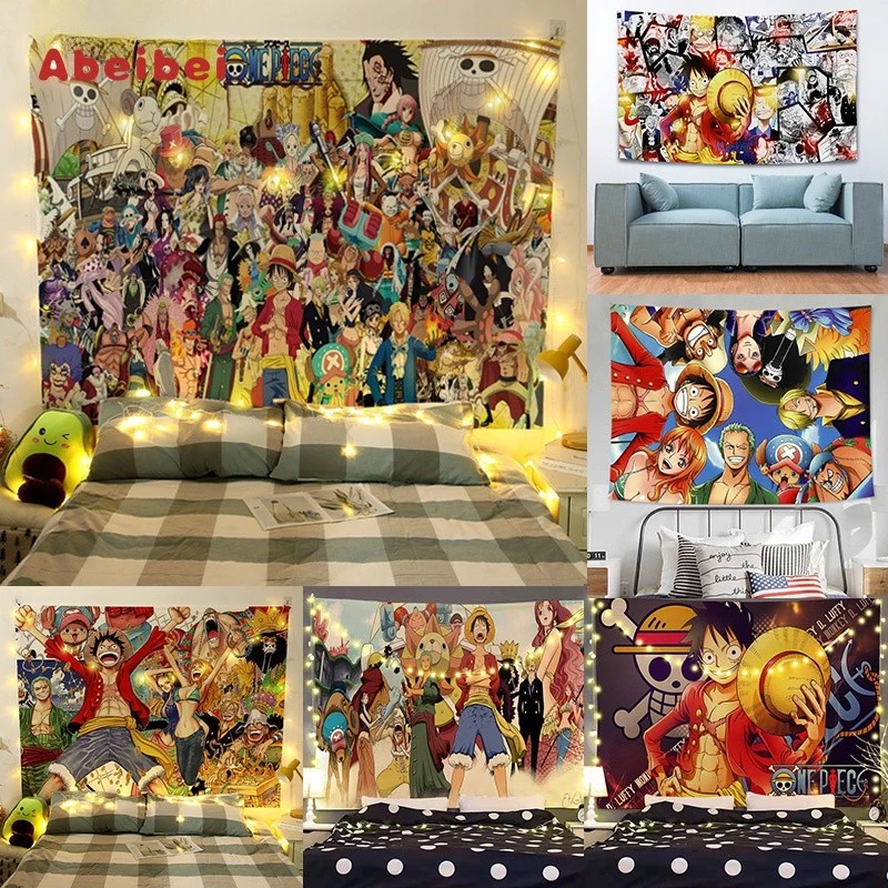 ผ้าม่านอนิเมะ One Piece ลายลูฟี่และโซโล ผ้าแขวนตกแต่งสำหรับบ้าน ห้องนั่งเล่น ห้องนอน ผ้าพื้นหลังลายจุด