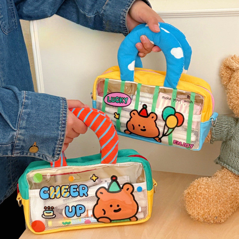 COD กระเป๋าเครื่องสำอาง ฟังก์ชั่นหลากหลาย แบบพกพา ความจุสูง รูปแบบน่ารัก กระเป๋าใส่ปากกาใสขนาดใหญ่ - รูปที่ 5