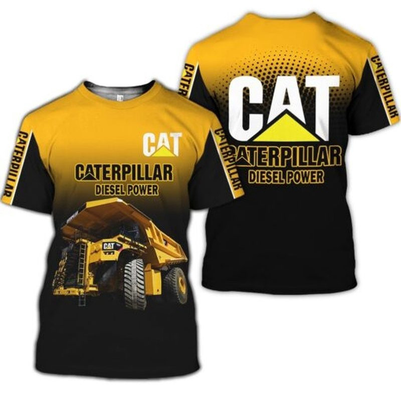 เสื้อยืด Caterpillar CAT Excavator 3D พิมพ์สำหรับผู้ชายและผู้หญิง สไตล์Streetwear พร้อมขนาดใหญ่และO-คอ เหมาะกับเด็กและวัยทีน