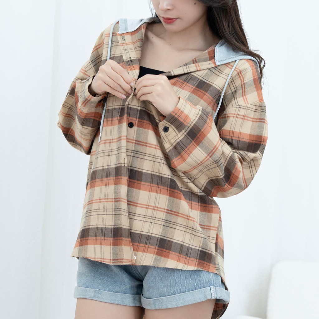 suysuy พร้อมส่ง  เสื้อคลุม เสื้อฮู้ด แขนยาว ลายสก็อต สไตล์เกาหลี ผ้าใส่สบาย รูปที่ 5