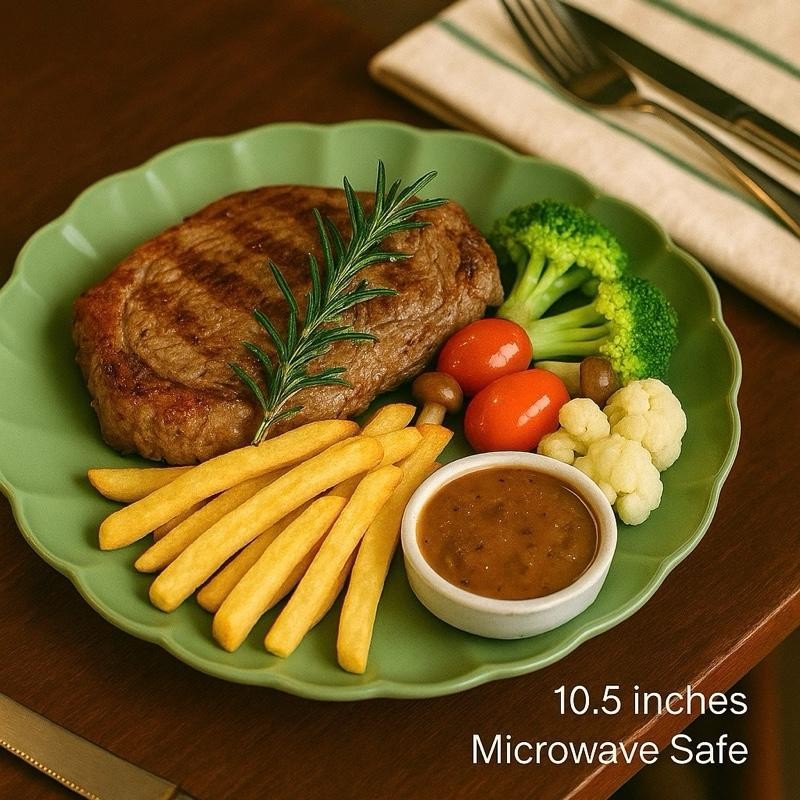 TH จาน 10 นิ้ว (หลุดQC) สีครีมเบจขอบหยัก ceramics สามารถเข้าเครื่องล้างจานไมโครเวฟได้ปลอดภัย รับประกัน