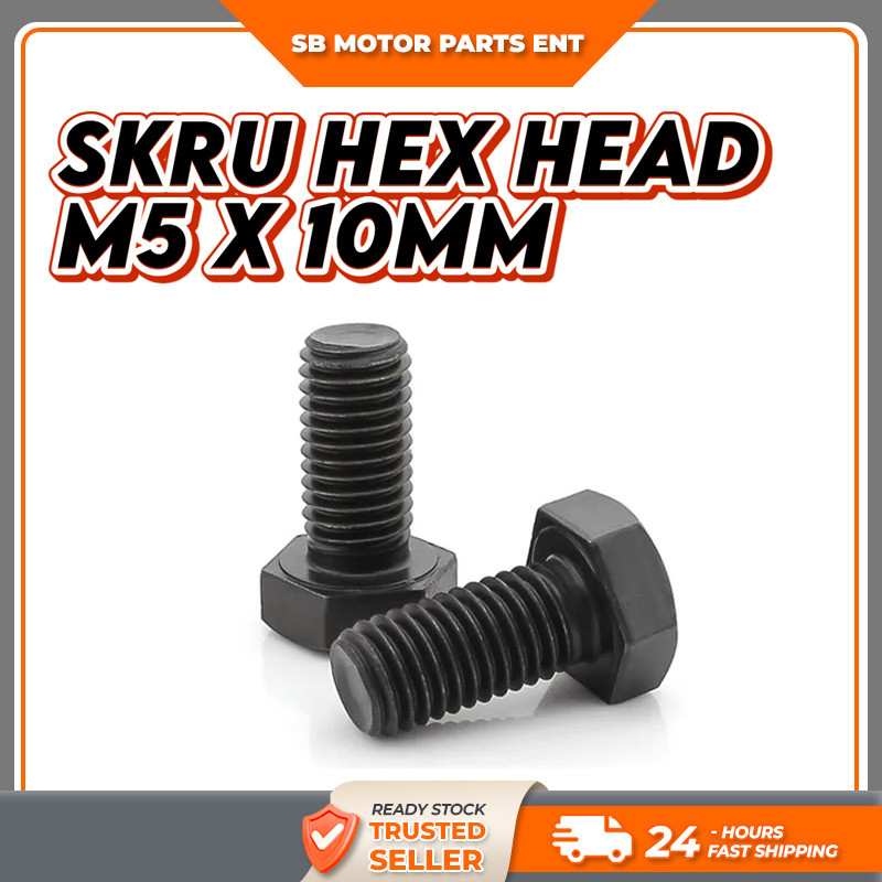 M5 X 10MM HEX HEAD STEEL SCREW SKRU HITAM SAIZ 8 COMMON PETAK PANJANG 1.0CM ( 1PCS / 1 BIJI ) (BBH51