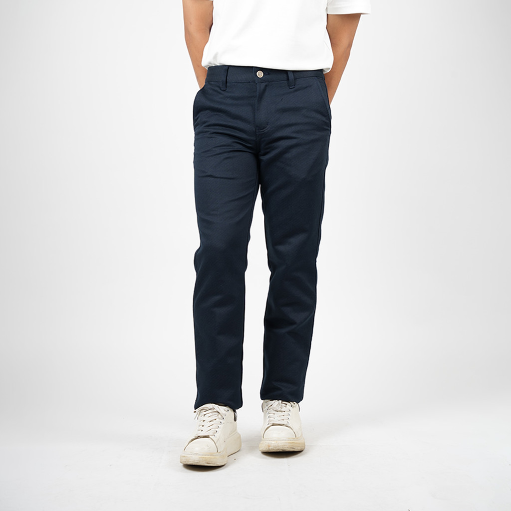 DAPPER กางเกงผ้าฝ้ายสีกรมท่าทรงเข้ารูป - C30433S