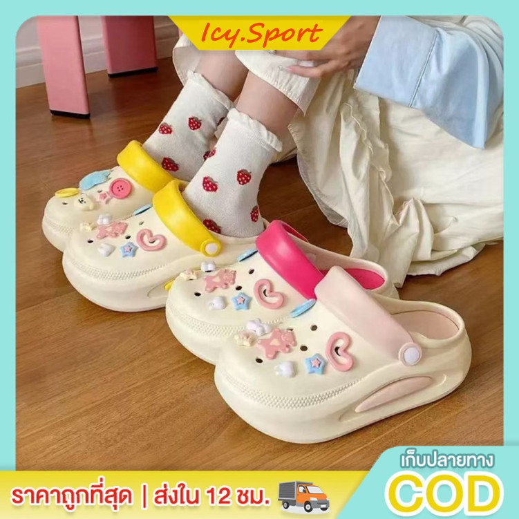Icy.Sport🌞พร้อมส่ง🚚   รองเท้าหัวโต สไตล์เกาหลี พื้นนุ่มนิ่ม ใส่สบาย สีพาสเทลพร้อมตัวติดน่ารัก เข้าได้ทุกลุค (X124)