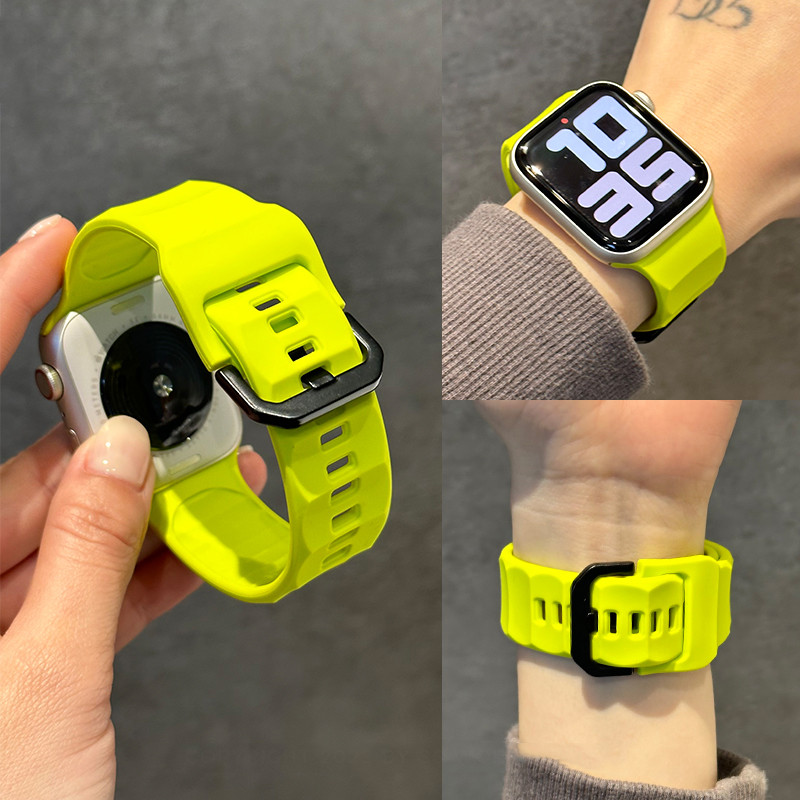 กีฬาสายรัดซิลิโคนสายนาฬิกาซิลิโคนสร้อยข้อมือ Correa สําหรับ Apple Watch series 11 10 46 มม.42 Apple Watch Ultra2 49/45/44/42/41/40/38 มม.