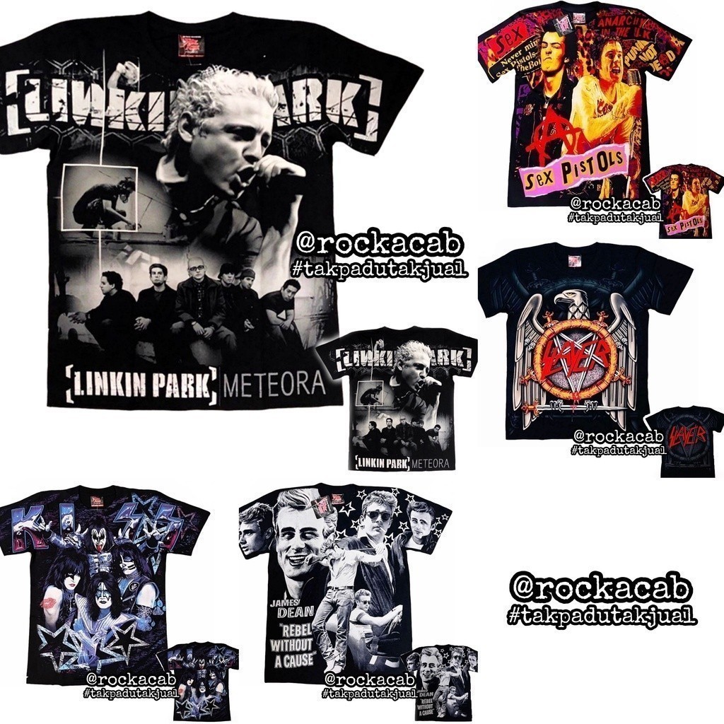 2025 แฟชั่น Ovp Baju Band Tshirt Collection Overprint Kiss Slayer Linkin Park Sex Pistols James Dean Rock Punk Vintage [UNK] Roxx D