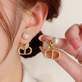 ส925 เงินเข็มเกาหลีใต้คู่จดหมายต่างหูมุกด้านหน้าและด้านหลังหญิง