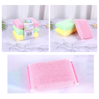 🔴พร้อมส่ง🔴 ฟองน้ำล้างจาน ฟองน้ำเนื้อแน่น ฟองน้ำทำความสะอาด 3 ชิ้น/แพ๊ค คละสี