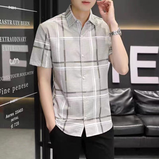 อี้ปินยูยู เสื้อเชิ้ตแขนสั้นผู้ชายแฟชั่นสไตล์เกาหลีออกแบบเสื…