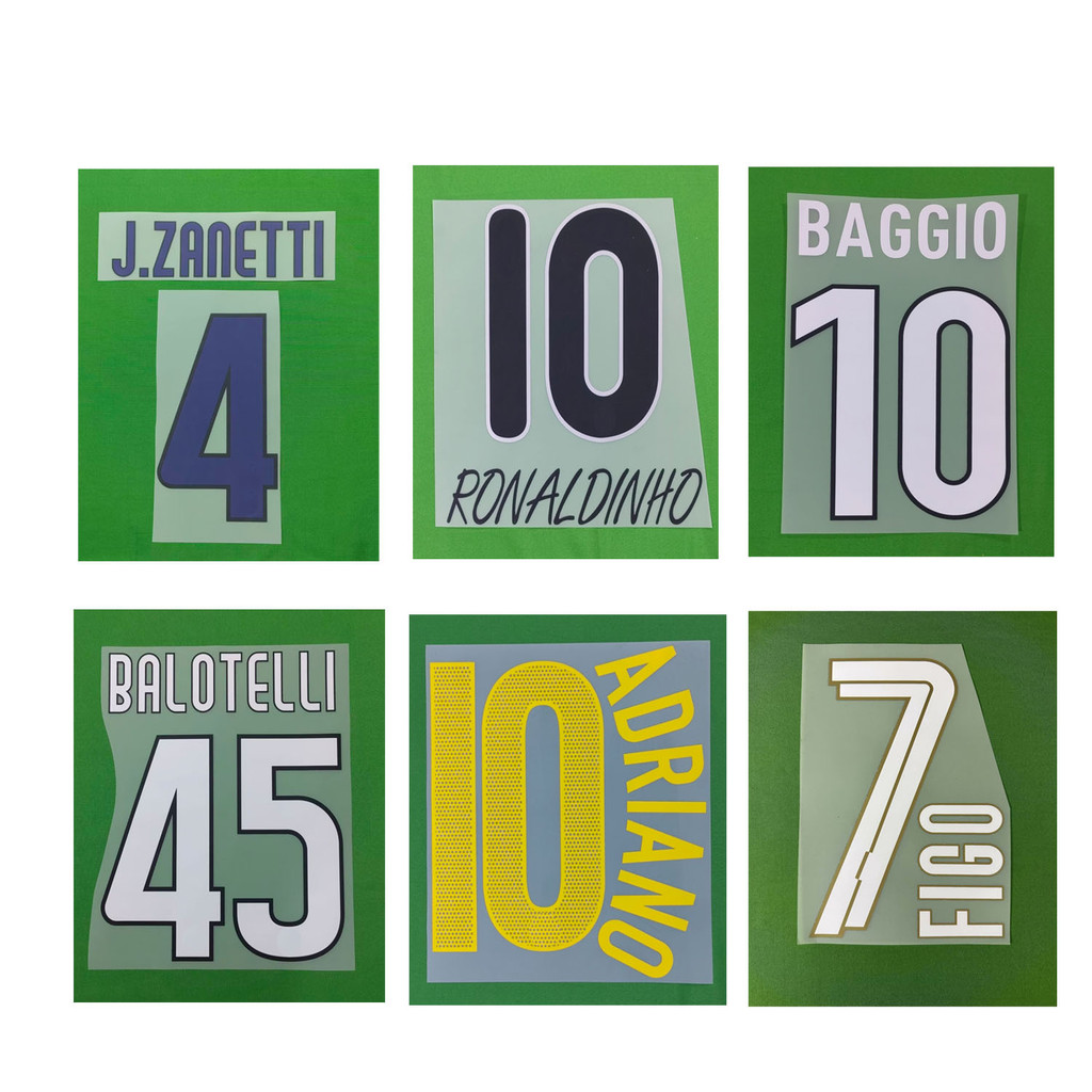 Retro Nameset 45 Balotelli Nameset Figo Adriano J.Zantetti Printing Heat Transfer Soccer Patch Badge