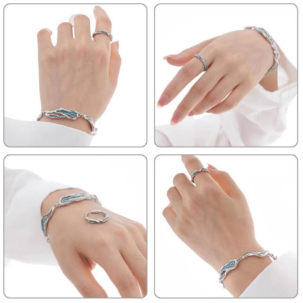 Blue Wave Bracelet Ring Niche High-end Design Bracelet แหวนแฟชั่นคู่รักอเนกประสงค์ W3J6