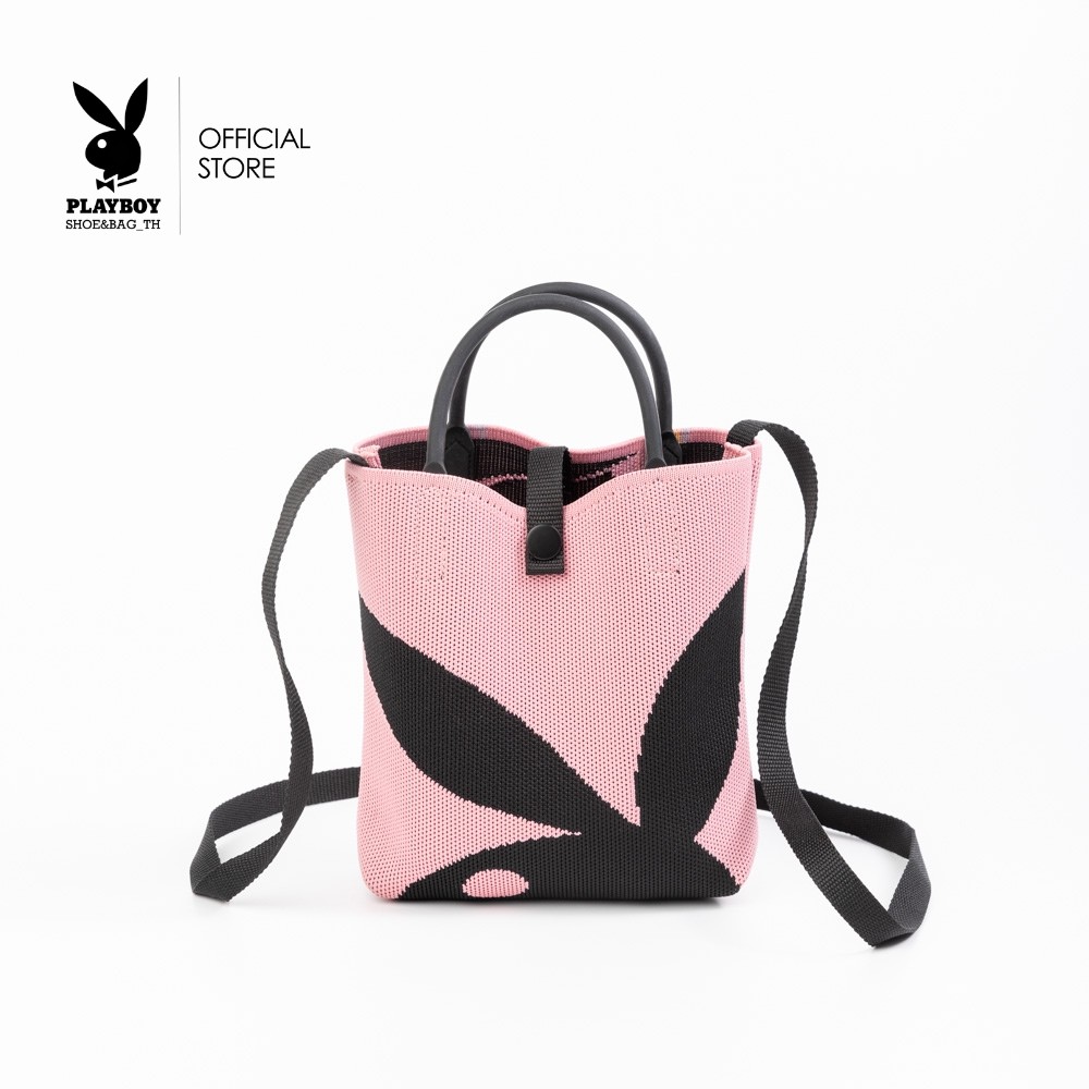 Playboyรุ่น Bold Bunny Bag limited edition กระเป๋าผ้าทอลาย รหัส ST-F251PB004 ดีไซน์ทรงโฟน มี2สี Choco /Strawberry