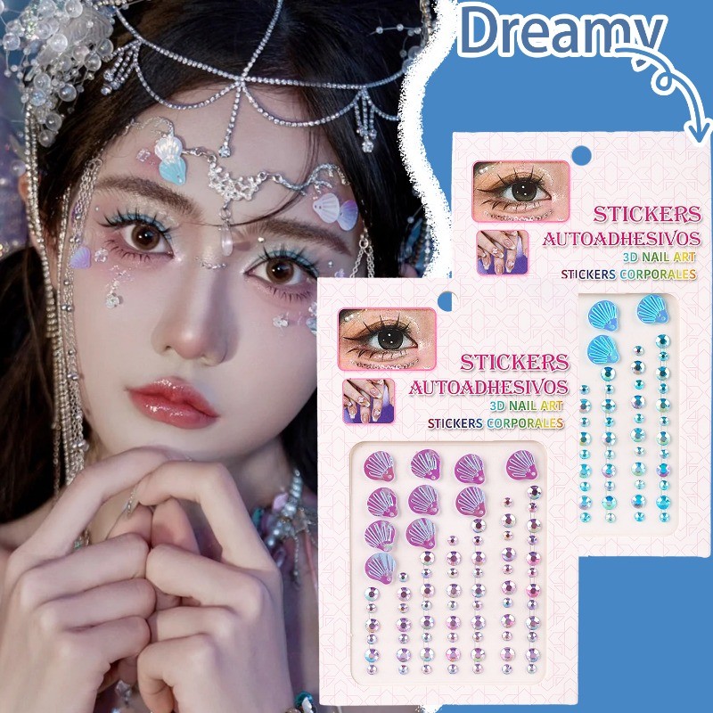 1/2sheeps 3D Dreamy Shell คริสตัลเพชรสติกเกอร์ - Face Glitter Patch - DIY อะคริลิคตา Body Rhinestones - Self-Adhesive ชั่วคราว Tattoo - แต่งหน้า Art Party ตกแต่ง