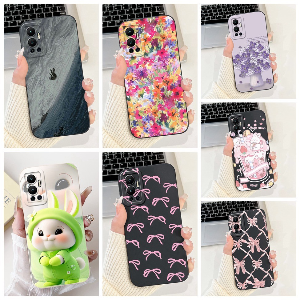 Infinix Hot 12 X6817 X6817B ฝาหลัง Infinix Hot 12 เคสกันกระแทกแมวน่ารักแพนด้ากระต่ายแฟชั่นดอกไม้รักเ