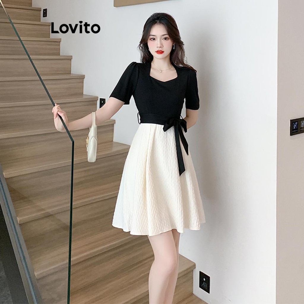 Lovito ชุดเดรส Colorblock เรียบง่าย สง่างาม สําหรับผู้หญิง LNE58537