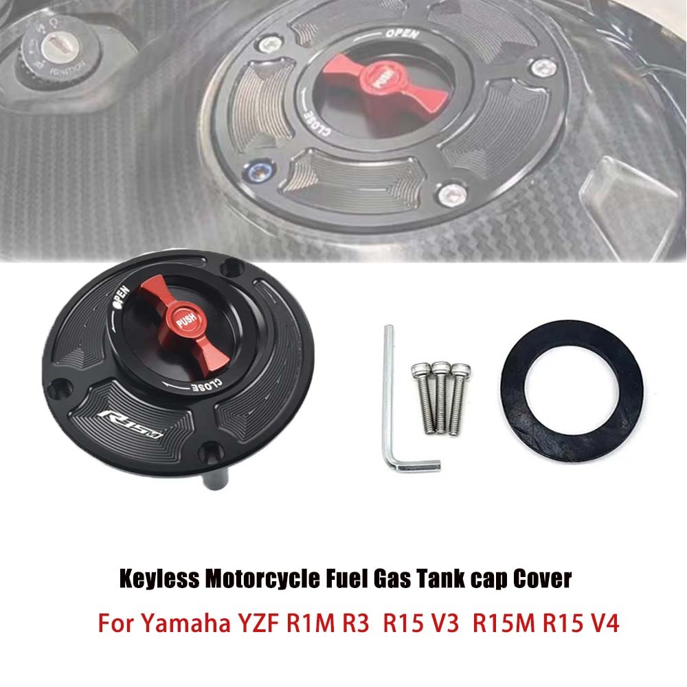 สําหรับ Yamaha YZF R1M R1 R3 R15V3 R15M R15 V4 Keyless รถจักรยานยนต์การใช้แก๊สถังฝาครอบอลูมิเนียมอุปกรณ์เสริม