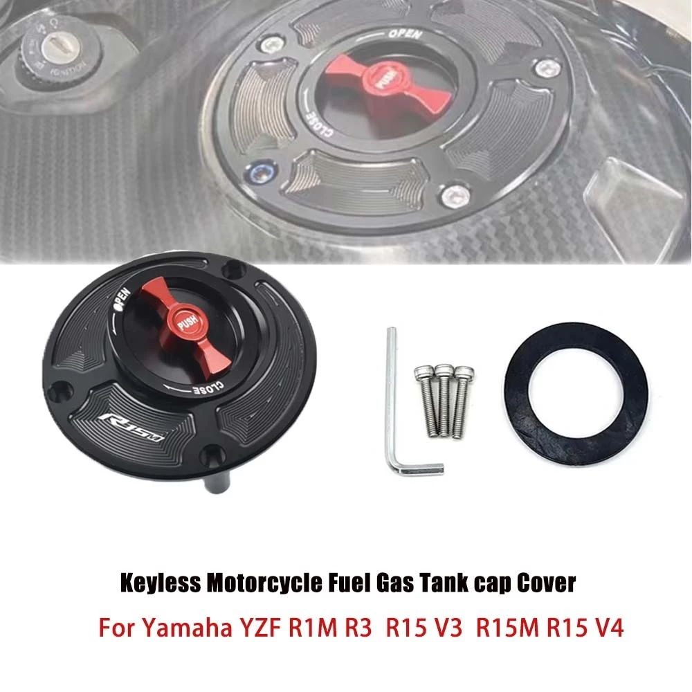 สําหรับ Yamaha YZF R1M R1 R3 R15V3 R15M R15 V4 Keyless รถจักรยานยนต์การใช้แก๊สถังฝาครอบอลูมิเนียมอุปกรณ์เสริม