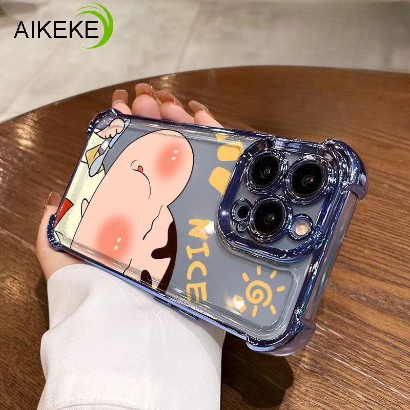 น่ารักเครยอนชินจังปลอกสําหรับoppo A38 A79 A17 A17K A16 A16s A15s A15 A57 A77 A74 A54 A53 A53s A31 2020 A5s A3s A12s A12Eฝาครอบโทรศัพท์ชุบป้องกันมุม