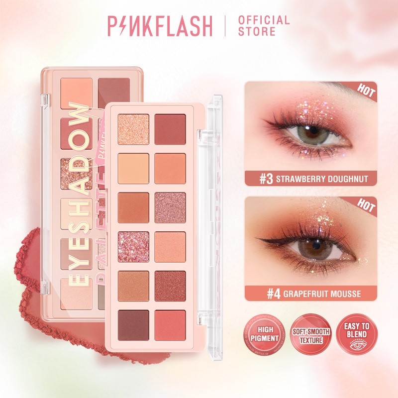 Pinkflash Eyeshadow Palette PinkDessert พาเลตต์อายแชโดว์ 12 เฉดสี เนื้อฝุ่น เรียบเนียน กันน้ำ ติดทนนาน ไม่เหนียวเหนอะหนะ