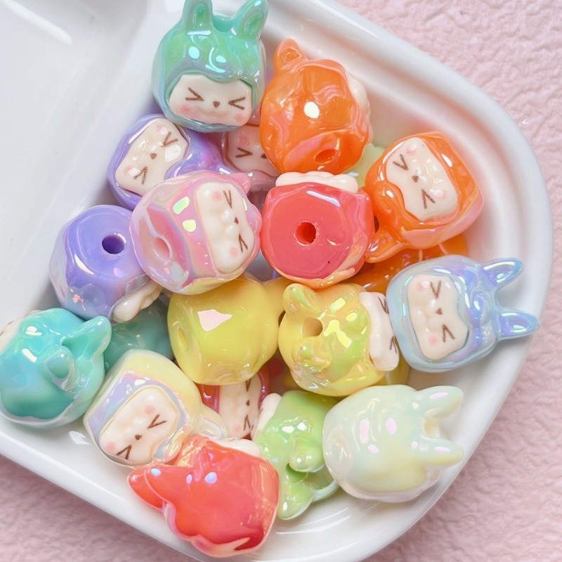 5ชิ้น ยูวี ชุบผสมสีเรซิ่นการ์ตูนลูกปัดน่ารัก ทําเอง โทรศัพท์โซ่พวงกุญแจอุปกรณ์เครื่องประดับ