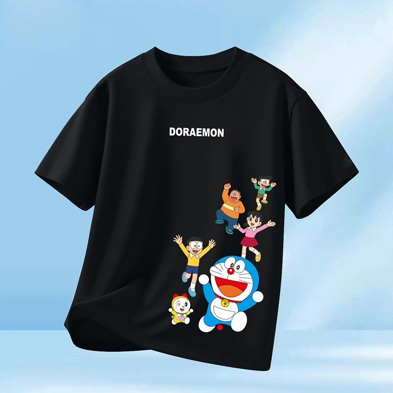 น่ารักโดราเอมอนเสื้อยืดผ้าฝ้ายฤดูร้อนเสื้อผ้าการ์ตูนแมวเสื้อยืด