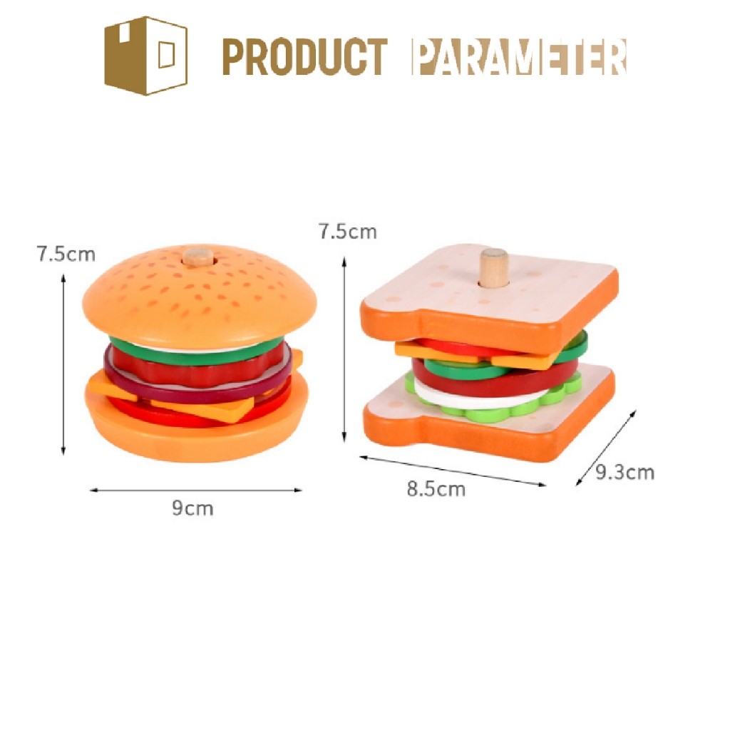 ของเล่นแฮมเบอร์เกอร์ไม้ ชุดของเล่นทำอาหารแซนด์วิช DIY เสริมพัฒนาการเด็กMontessori ราคา ถูกที่สุด ดีลบีเคเค แกลเลอรีภาพที่ 2