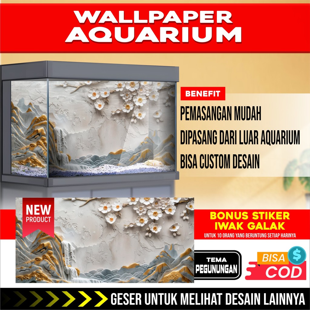 3D REAR AQUARIUM BACKGROUND สติ๊กเกอร์ติดผนัง MOUNTAINS AQ2
