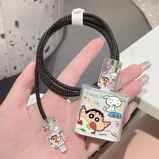 ชุดนอน Crayon Shin chan 20W สายชาร์จข้อมูลฝาครอบป้องกันเหมาะสําหรับ iPhone 14/15/16 Anti Break