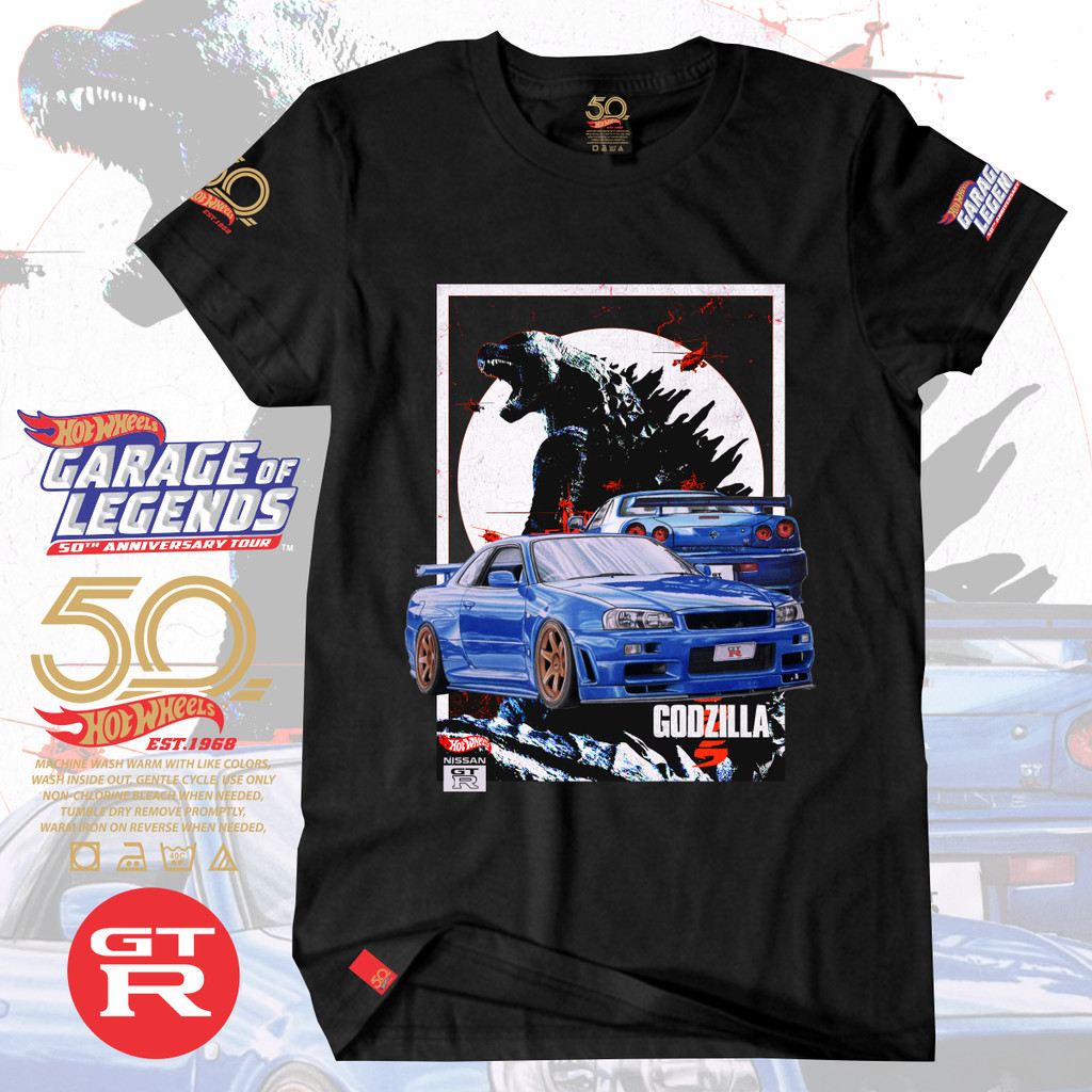 H0twheel Godzilla GTR Legends 50th Anniversary เสื้อยืด Super Premium พลัสไซส์ 4XL 5XL Hypebeast Str