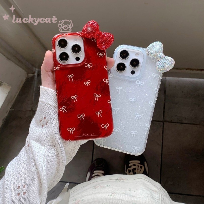 Iphone 16 15 14 13 12 11 Pro Max X Xr Xs Max 7 8 Plus SE2020 เคสโทรศัพท์ Ins 3D DIY โบว์หวาน Pearl Bling Clear Soft ฝาหลัง