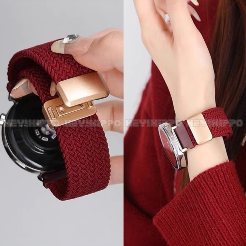 สายไนลอนสีแดงเหมาะสําหรับ Huawei GT4 GT3 GT2 GT5 Pro 41/46 มม.ถักหัวเข็มขัดแม่เหล็กเหมาะสําหรับ Magic2 นาฬิกาผู้หญิง 18 มม.