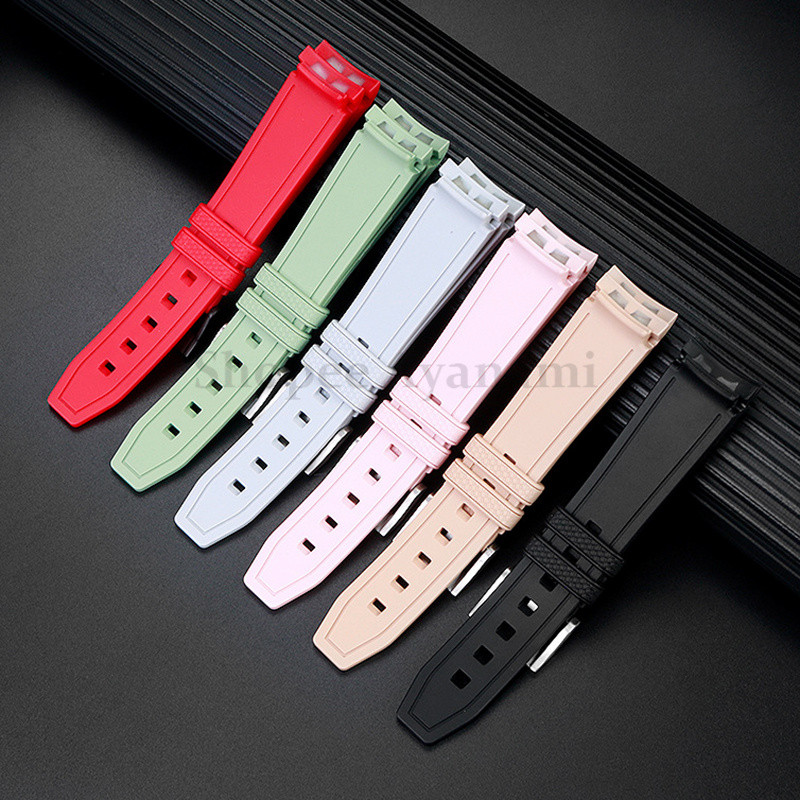 20 มม.ปลายโค้งสายนาฬิกาซิลิโคนสําหรับสร้อยข้อมือ Moonswatch สําหรับ Swatch สําหรับ Omega สายรัดทดแทนผู้หญิงผู้ชายสายรัดข้อมือกันน้ํา