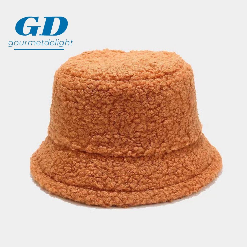 Gourmetdelight Lambwool หมวกบักเก็ตพับได้เกาหลีป้องกันแสงแดดตุ๊กตาแกะฤดูใบไม้ร่วงและฤดูหนาวสาวหมวกหญิง