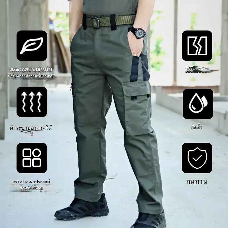 กางเกงเดินป่ายุทธวิธีกันน้ําผู้ชายทนทานหลายกระเป๋ากางเกงทํางาน ส-5เอ็กแอล สําหรับกิจกรรมกลางแจ้ง