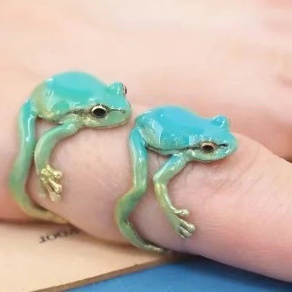 สีเขียว อะไร ต้นไม้กบแหวนสีฟ้าปรับแหวนเปิดประณีตสัตว์น่ารั รูปที่ 8