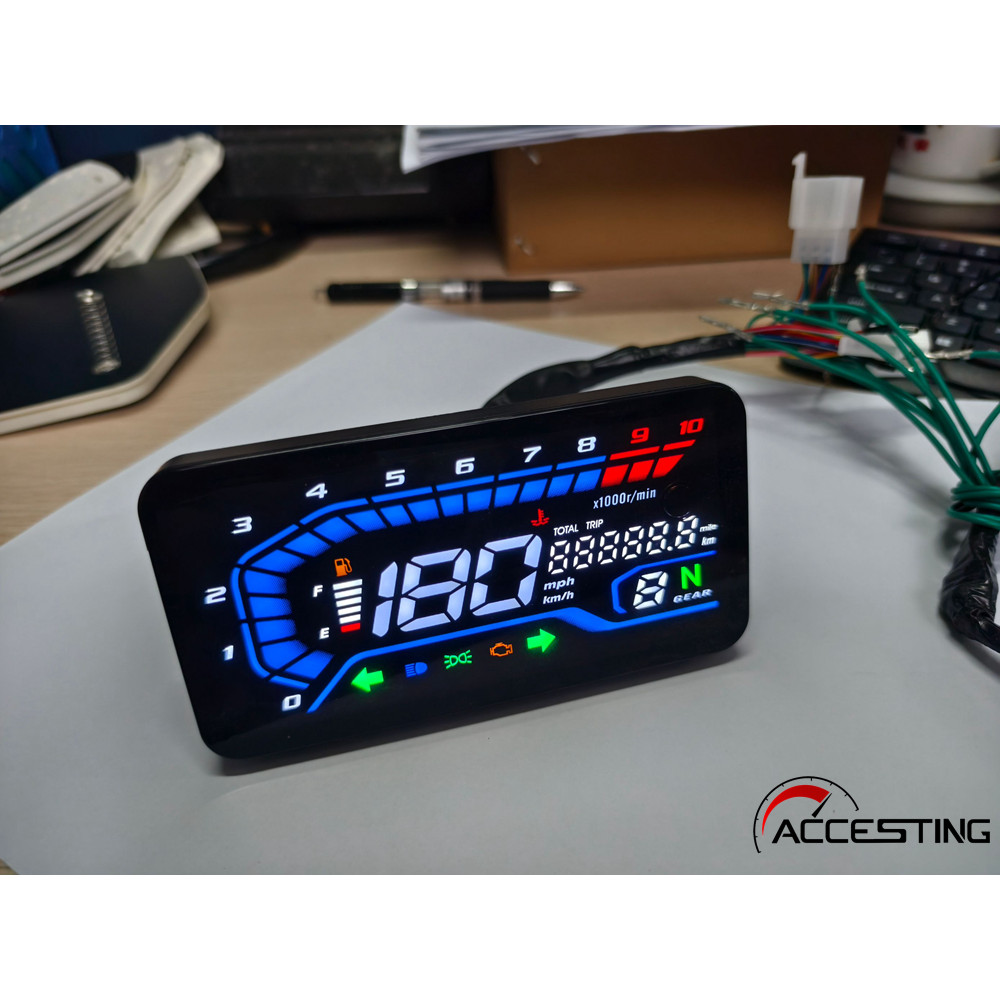 พร้อมตัวจับเวลา2025 ใหม่ Universal รถจักรยานยนต์ LED Digital Speedometer มิเตอร์ดิจิตอลแผง Digital Meter Assembly