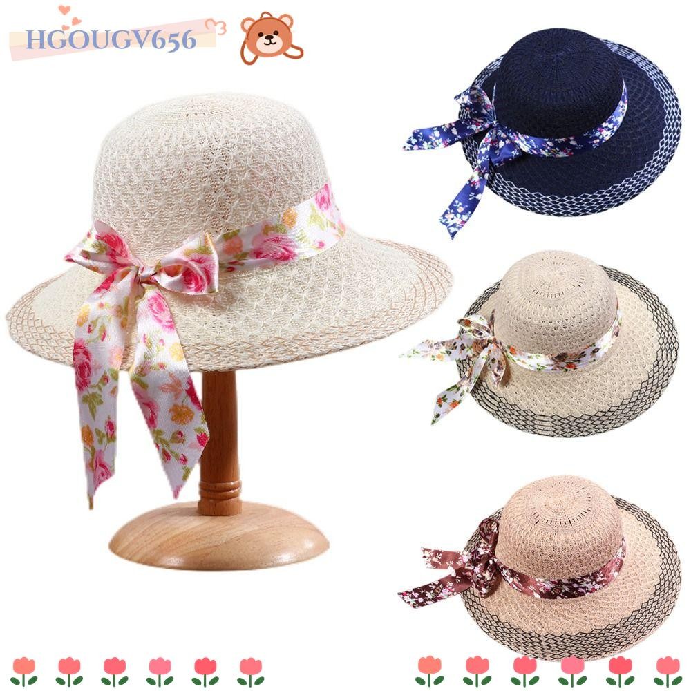 Hgougv656 หมวกชาวประมง, Casual Beach Vacation ผู้หญิง Sun หมวก, ลูกไม้หวาน Bow UV ปกป้อง Travel หมวกชายหาดฤดูร้อน