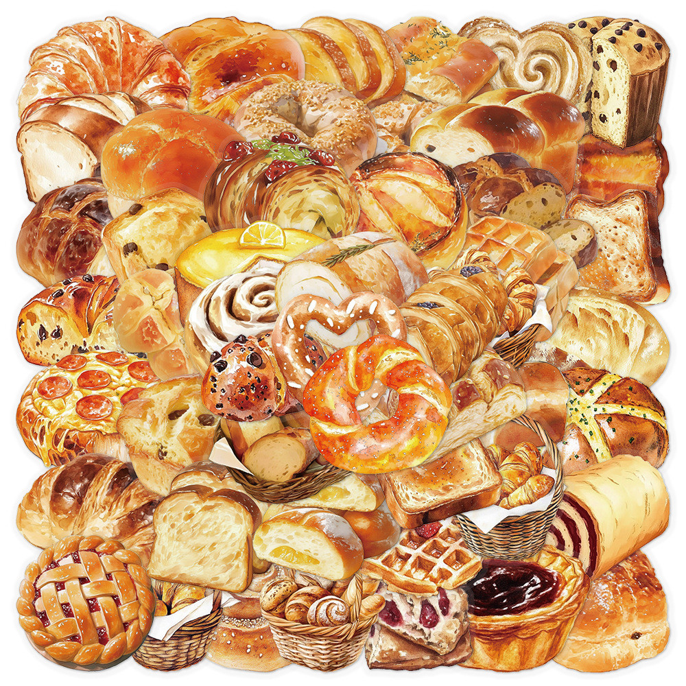 50 ชิ้น Bread & Cakes สติ๊กเกอร์ทรานสแลนท์พลาสติก