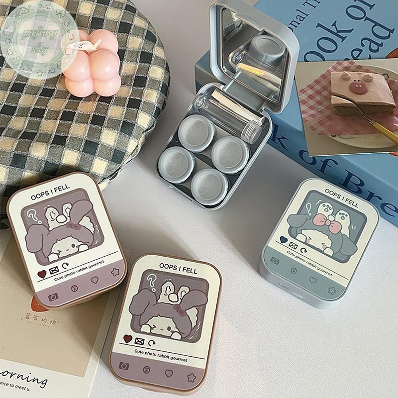 PUSKY น่ารักการ์ตูนคอนแทคเลนส์ชุดเดินทางแบบพกพากล่องคอนแทคเลนส์สําหรับสาวความงามนักเรียนคอนเทนเนอร์ 