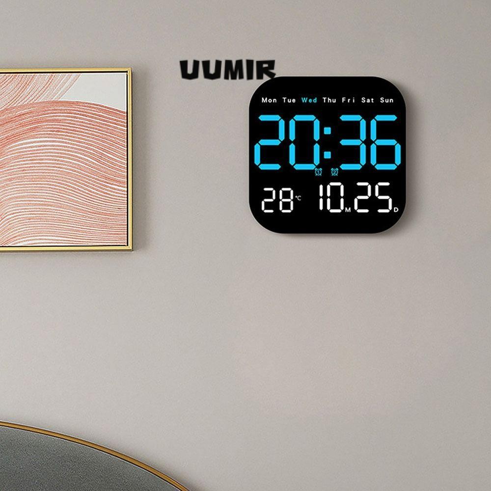 Uumir นาฬิกาแขวนอิเล็กทรอนิกส์, นาฬิกา LED ดิจิตอลอุณหภูมิวันที่, นาฬิกาตั้งโต๊ะจอแสดงผล DST ควบคุมเสียงติดผนังสําหรับห้องนอน