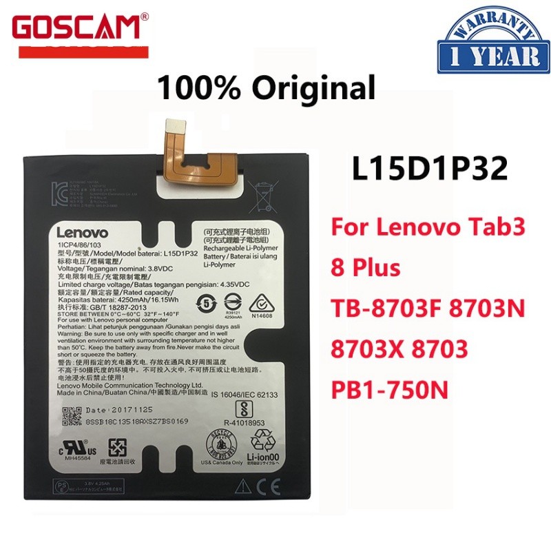 ✿Zy0e 100% เดิม4250มิลลิแอมป์ชั่วโมง l15d1p32สำหรับ Lenovo Tab3 8บวก TB-8703F 8703n 8703x8703 Batt