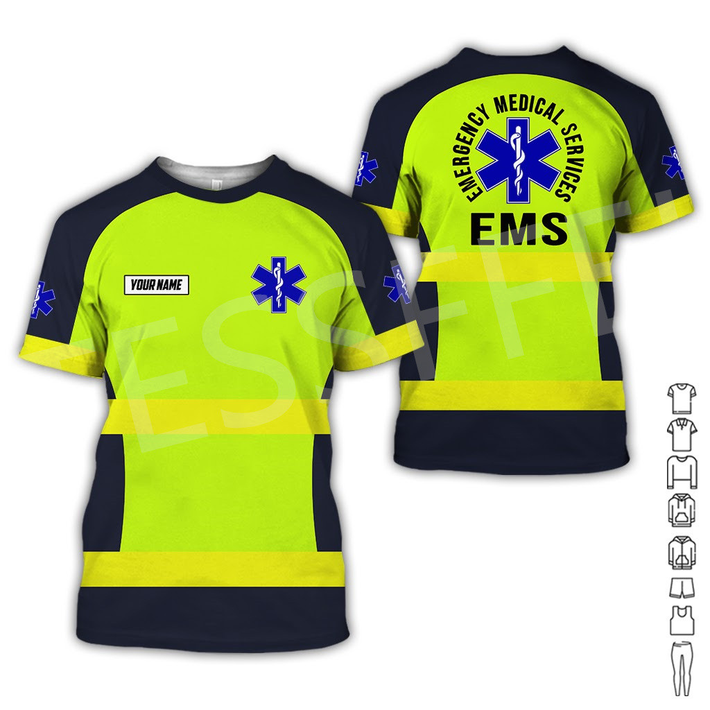 Newfashion Custom ชื่อคอสเพลย์ EMS Paramedic EMT Worker Retro เสื้อ Retro 3DPrint ฤดูร้อน Casual Vin