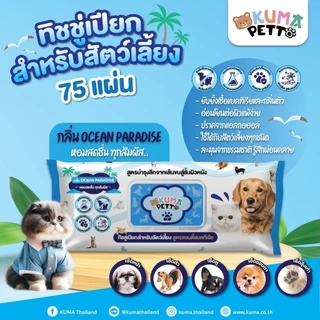 KUMA PETTO ทิชชู่เปียกสำหรับสัตว์เลี้ยง​ ​1 ห่อ (75 แผ่น)
